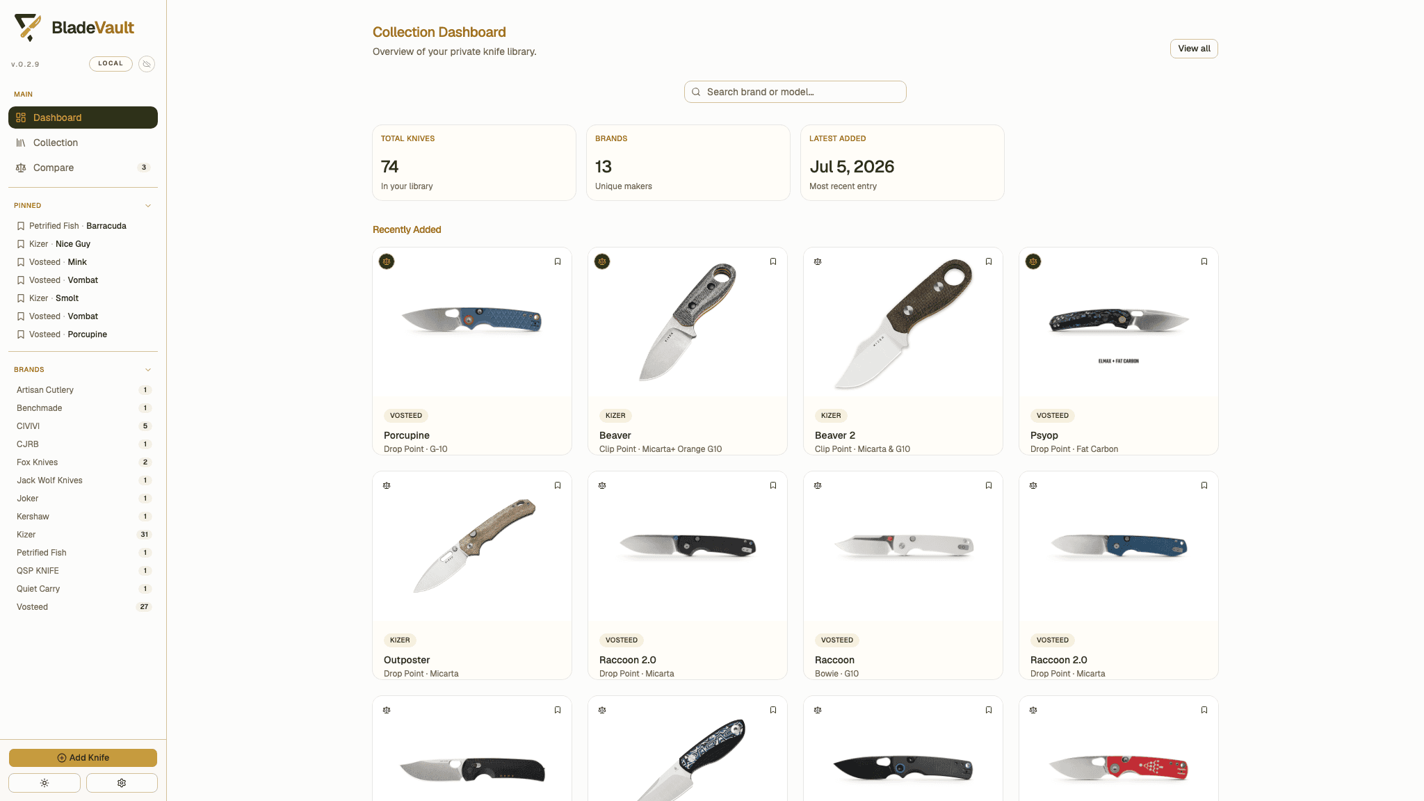 BladeVault dashboard screenshot