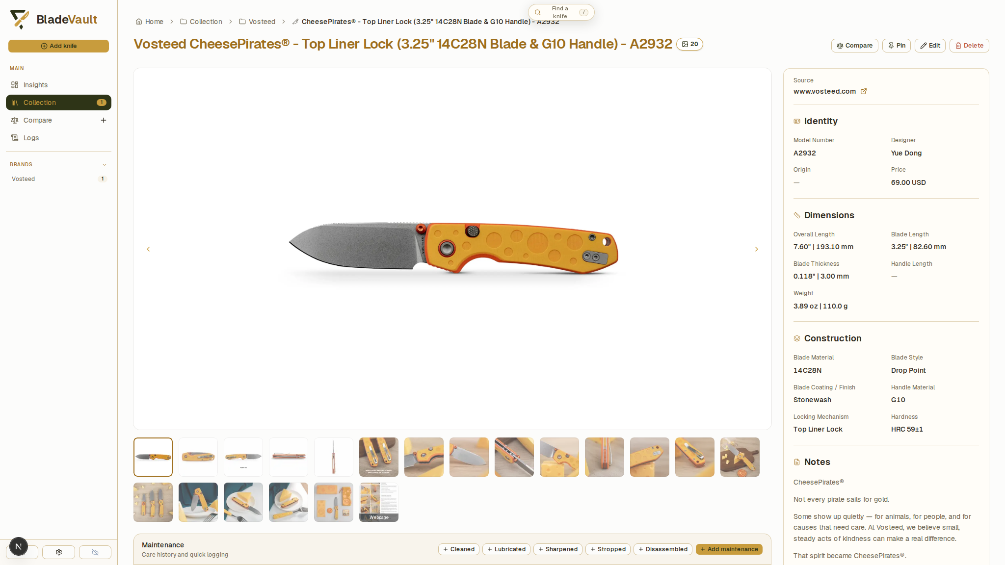 The saved knife: imported specifications, images, and the source link